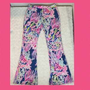 Lilly Pulitzer Girls Multicolor Tropical Flare Pull On Wide Leg Pants XL 12-14